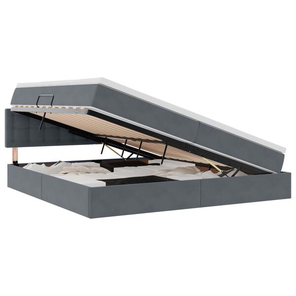 vidaXL Cama com arruma&ccedil;&atilde;o e LED Cinza Escuro 200 x 200 cm Veludo