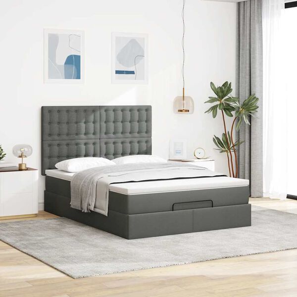 vidaXL Estrutura de cama otomana com colch&atilde;o 140x190cm cinzento escuro
