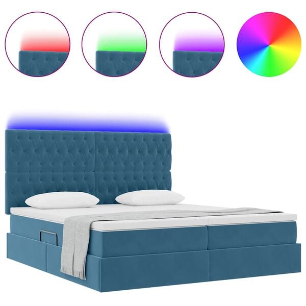 vidaXL Cama com luzes de tira LED Azul Escuro 180 x 200 cm Veludo