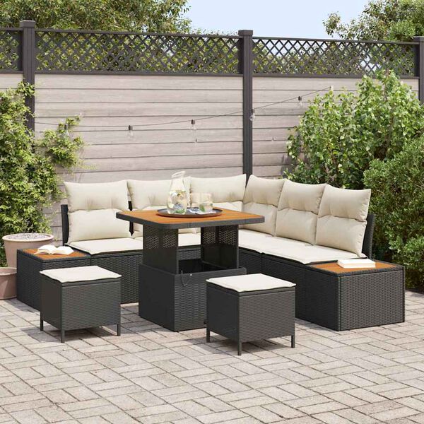 vidaXL Conjunto de Sof&aacute; de Jardim 8 pcs Preto Rattan Sint&eacute;tico