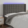vidaXL Cabeceira cama c/ LED couro artif. 147x16x118/128 cm cinzento