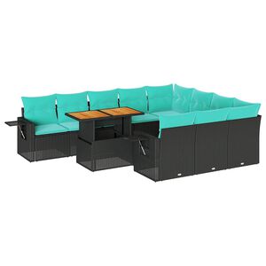 vidaXL 11 pcs conjunto sof&aacute;s de jardim c/ almofad&otilde;es vime PE preto