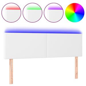 vidaXL Cabeceira de cama c/ LED couro artificial 144x5x78/88 cm branco