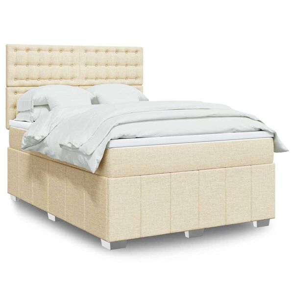 vidaXL Cama com molas/colch&atilde;o 140x190 cm tecido cor creme