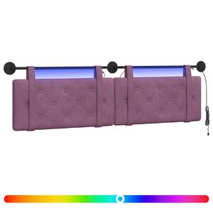 vidaXL Cabeceira suspensa Com luz LED Roxo Veludo