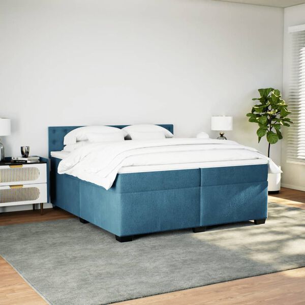 vidaXL Cama com molas/colch&atilde;o 200x200 cm veludo azul