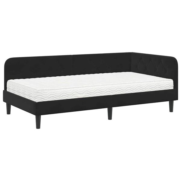 vidaXL Estrutura de Cama de Canto com colch&atilde;o Preto 90 x 200 cm Veludo