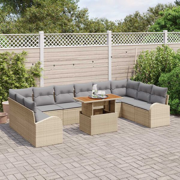 vidaXL Conjunto de Sofá de Jardim 11 pcs Bege Rattan Sintético