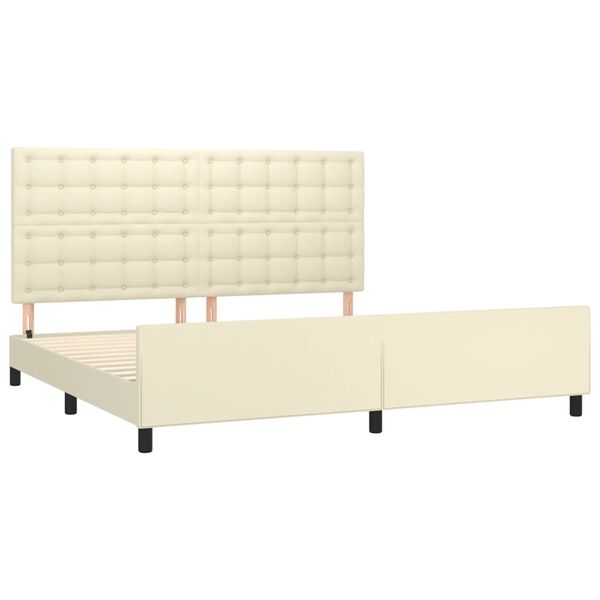 vidaXL Estrutura de cama c/ cabeceira couro artificial 200x200cm creme