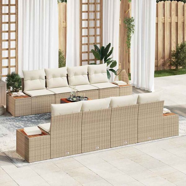 vidaXL Conjunto de Sof&aacute; de Jardim 9 pcs Bege Rattan Sint&eacute;tico