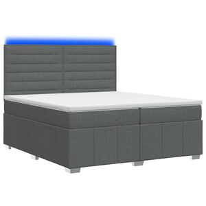 vidaXL Cama Box com LED e Colch&atilde;o Cinzento-Escuro 200 x 200 cm Tecido