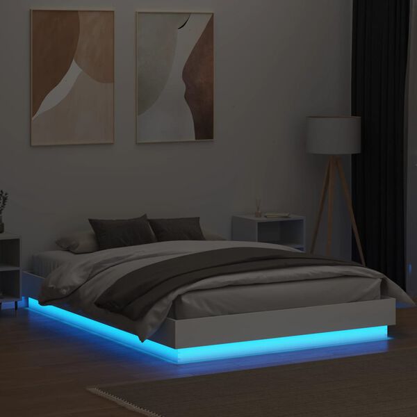 vidaXL Estrutura de cama com luzes LED 140x200 cm branco