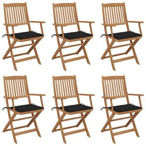 vidaXL Cadeiras de jardim dobr&aacute;veis c/ almofad&otilde;es 6 pcs ac&aacute;cia maci&ccedil;a
