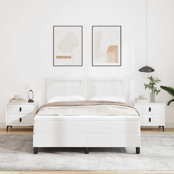 vidaXL Cama Box com colch&atilde;o Branco 140 x 190 cm Couro sint&eacute;tico
