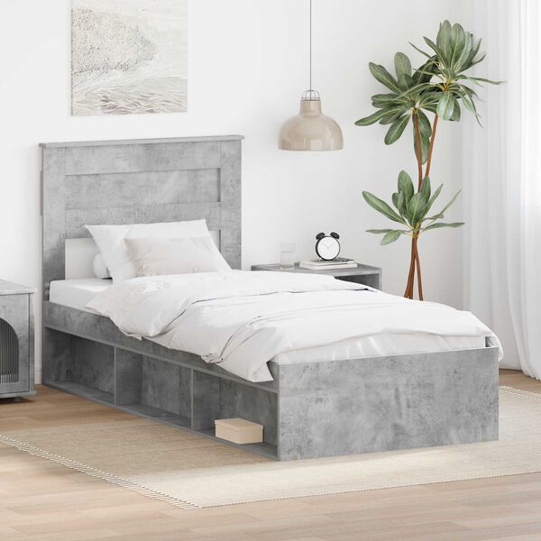 vidaXL Estrutura da Cama com cabeceira Cinza Concreto 75 x 190 cm
