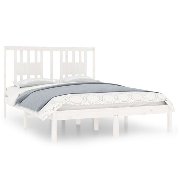 vidaXL Estrutura de cama casal 135x190 cm madeira maci&ccedil;a branco