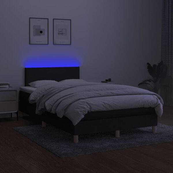 vidaXL Cama box spring c/ colch&atilde;o e LED 120x190 cm tecido preto