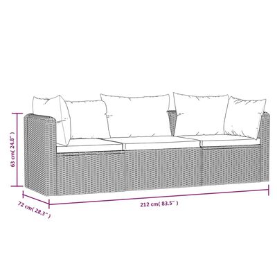 vidaXL 3 pcs conjunto sofás de jardim c/ almofadões vime PE preto
