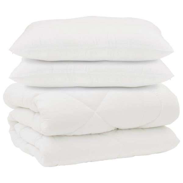 vidaXL Duvet com Travesseiros 3 pcs Branco Microfibra e Penas de Ganso