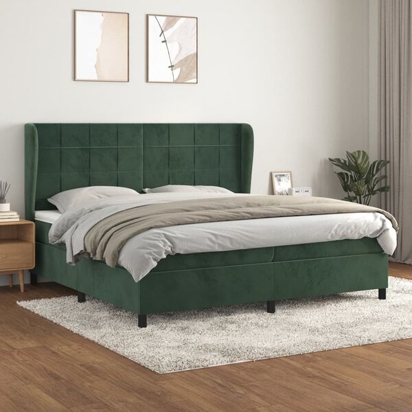 vidaXL Cama com molas/colch&atilde;o 200x200 cm veludo verde-escuro