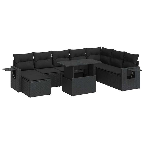 vidaXL 9 pcs conjunto de sof&aacute;s p/ jardim c/ almofad&otilde;es vime PE preto