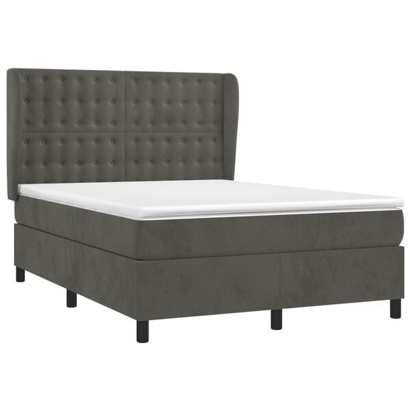 vidaXL Cama com molas/colch&atilde;o 140x190 cm veludo cinzento-escuro