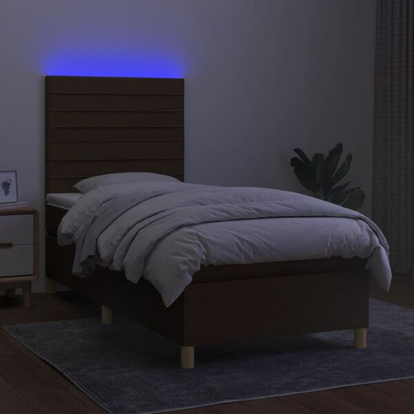 vidaXL Cama box spring c/ colch&atilde;o/LED 90x190 cm tecido castanho-escuro