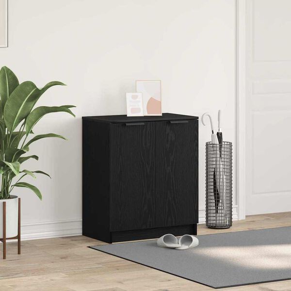 vidaXL Arm&aacute;rio de Sapatos com porta Carvalho Preto 59 x 35 x 70 cm