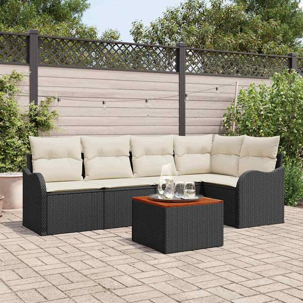 vidaXL Conjunto de Sof&aacute; de Jardim 6 pcs Preto e Creme vime PE