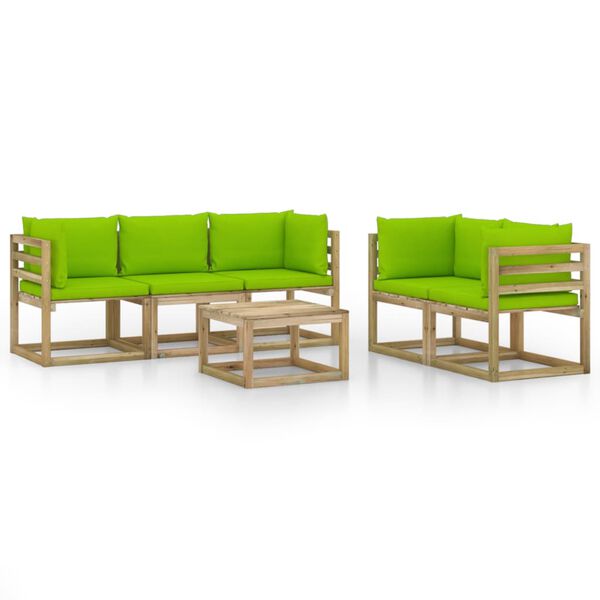 vidaXL 6 pcs conjunto lounge de jardim c/ almofad&otilde;es verde brilhante