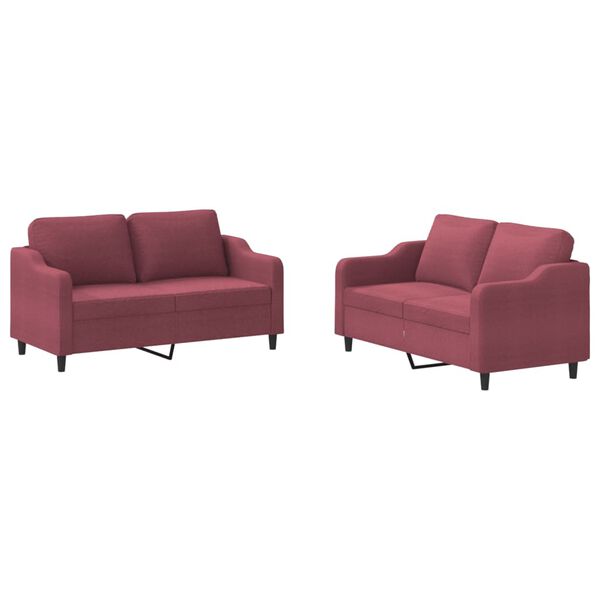 vidaXL 2 pcs conjunto de sof&aacute;s com almofad&otilde;es tecido vermelho tinto