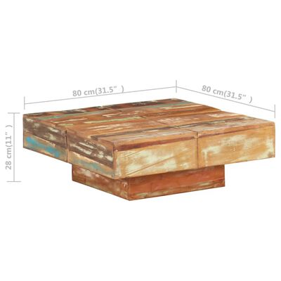 vidaXL Mesa de centro 80x80x28 cm madeira recuperada maciça
