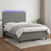 vidaXL Cama box spring c/ colch&atilde;o e LED 140x190 cm tecido cinza-escuro