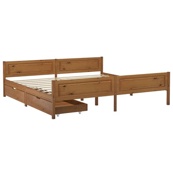 vidaXL Estrutura cama c/ 2 gavetas 200x200cm pinho maci&ccedil;o castanho mel