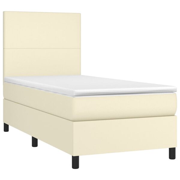 vidaXL Cama box spring c/ colch&atilde;o/LED 90x190 cm couro artificial creme