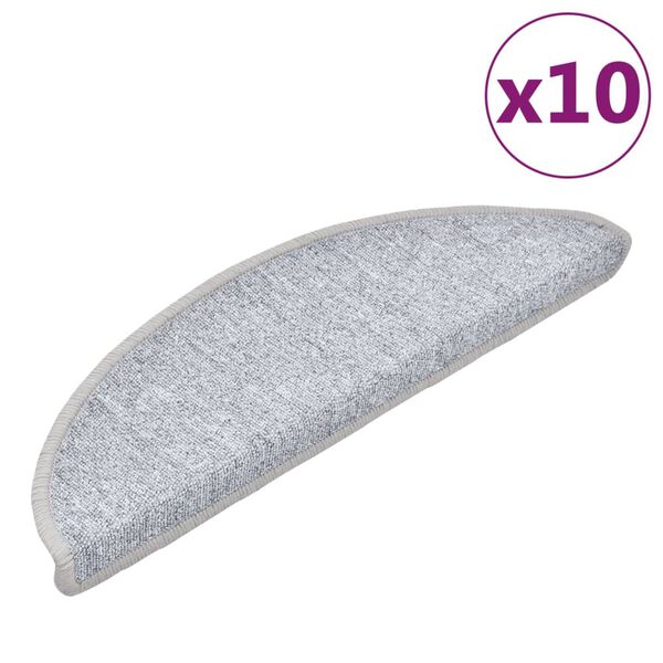 vidaXL Tapetes de escada 10 pe&ccedil;as 56x17x3 cm cinza claro semicircular