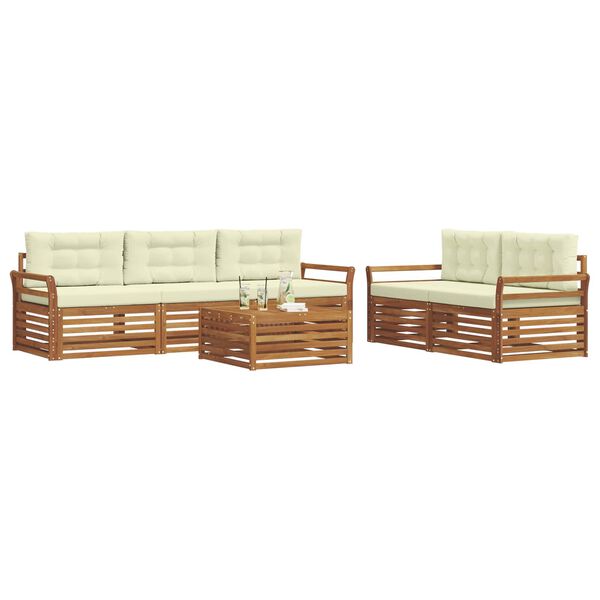 vidaXL Conjunto de Sof&aacute;s para Exterior 6 pcs Natural e Creme