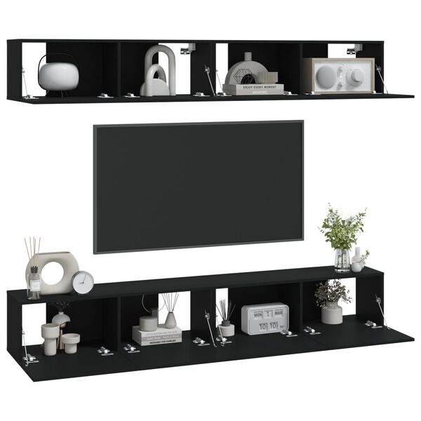 vidaXL M&oacute;veis de TV parede 4 pcs 100x30x30 cm preto