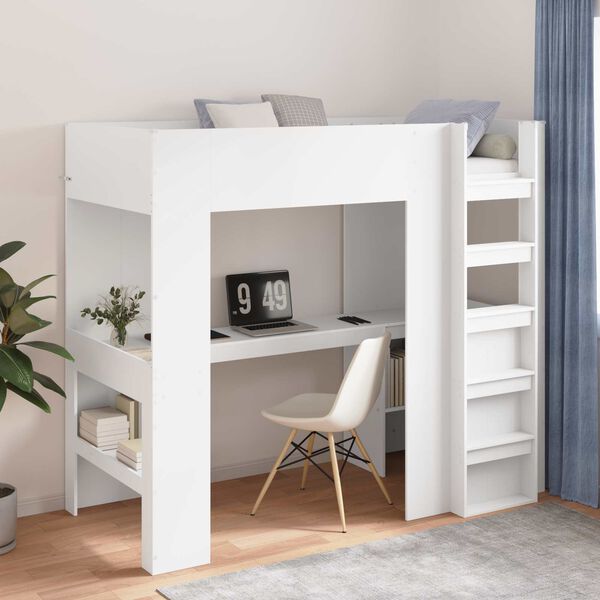 vidaXL Estrutura de Cama Loft com Mesa Branco 90 x 200 cm