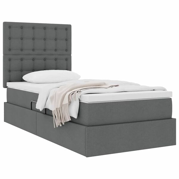 vidaXL Cama com arruma&ccedil;&atilde;o e colch&atilde;o Cinza Escuro 100 x 200 cm