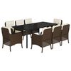 vidaXL 9 pcs conjunto jantar p/ jardim c/ almofad&otilde;es vime PE castanho