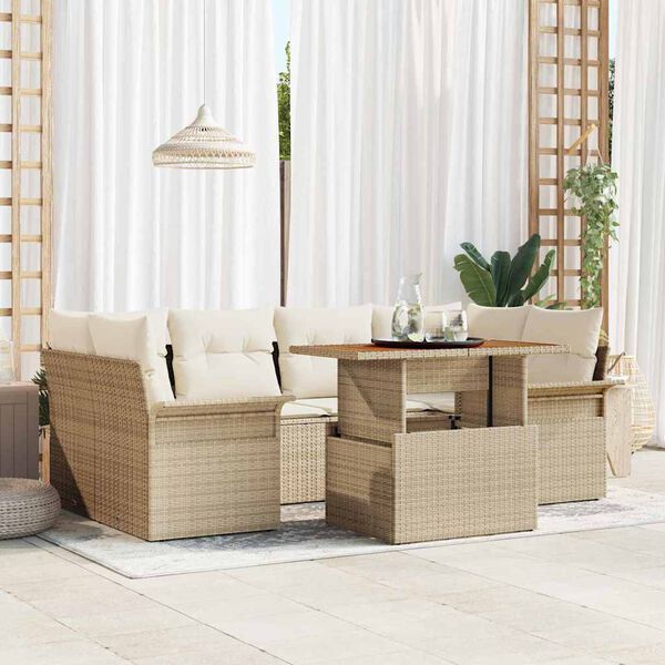 vidaXL Conjunto de Sof&aacute; de Jardim 7 pcs Bege Rattan Sint&eacute;tico