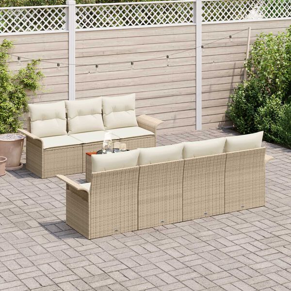 vidaXL Conjunto de Sof&aacute; de Jardim com almofada 8 pcs Bege vime PE
