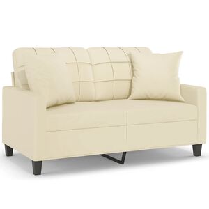 vidaXL Sof&aacute; 2 lugares + almofadas decorativas 120cm couro artif. creme