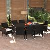 vidaXL 9 pcs conjunto de jantar p/ jardim c/ almofadões vime PE preto