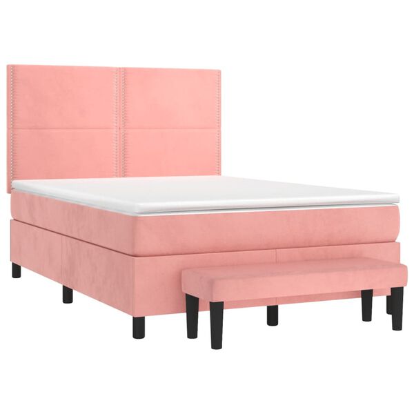 vidaXL Cama com molas/colch&atilde;o 140x190 cm veludo rosa
