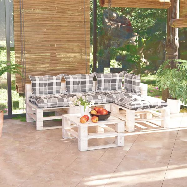 vidaXL Conj. lounge de paletes para jardim 5 pcs c/ almofad&otilde;es pinho