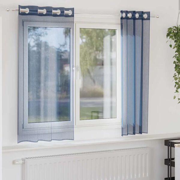 vidaXL Cortinas de voile com ilhós 2 pcs azul real