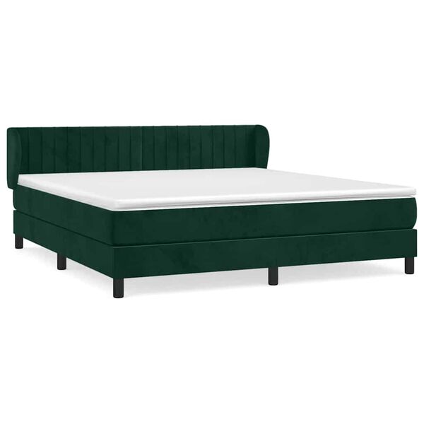 vidaXL Cama com molas/colch&atilde;o 160x200 cm veludo verde-escuro