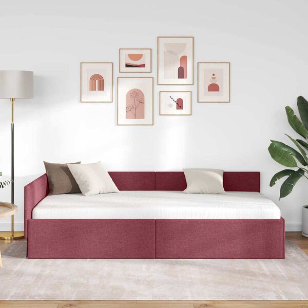 vidaXL Estrutura de Cama de Canto Vinho Vermelho 90 cm x 200 cm Veludo